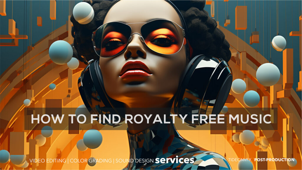 How to find royality free music? Woman with metal headphones wearing fashion shades with a golden background
